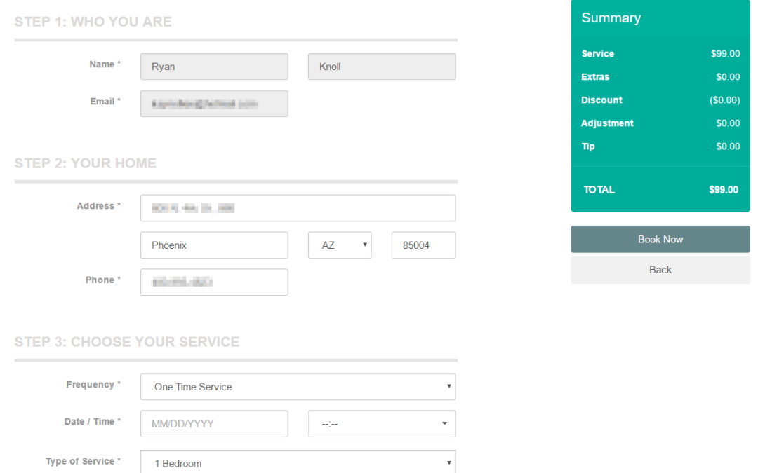 new booking screen Tidy Casa