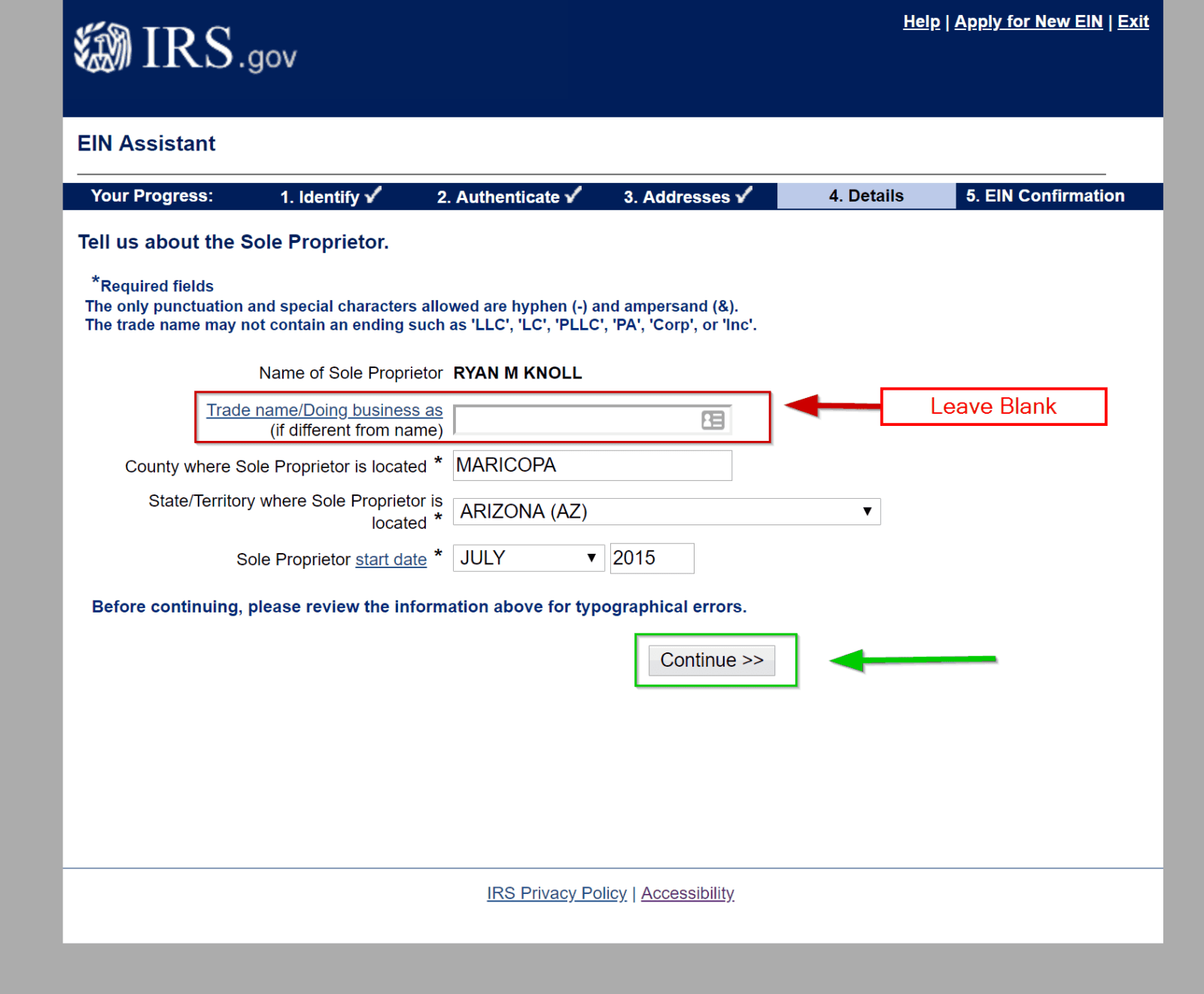 EIN County verification