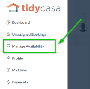 Manage Availability menu button