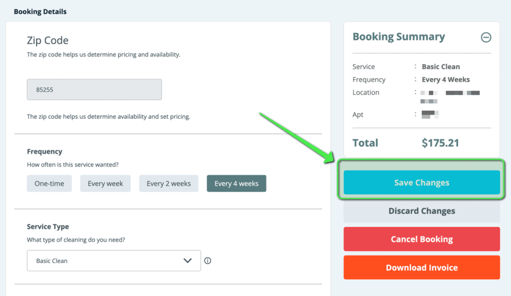 update booking details save Changes