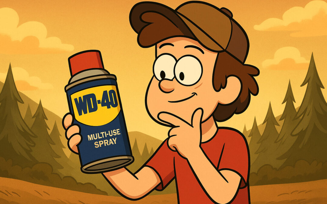 Holding a can of WD-40 thinking about using it to clean.
